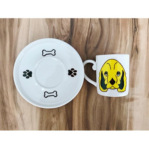Cocker Köpek Temalı El Yapımı Porselen Kahve Fincanı 