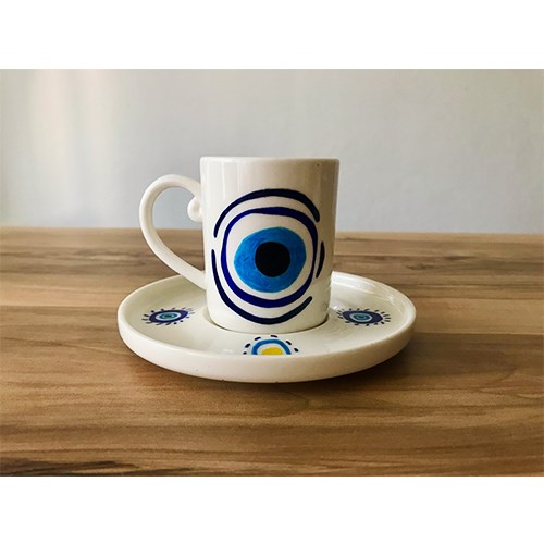 Nazar Temalı El Yapımı Porselen Kahve Fincanı 