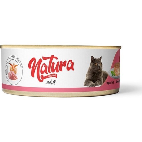 Natura Adult Tahılsız Tavuk Fileto ve Karidesli Yetişkin Kedi Konservesi 70 gr 