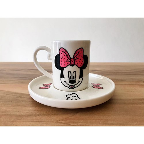 Minnie Mouse Temalı El Yapımı Porselen Kahve Fincanı 
