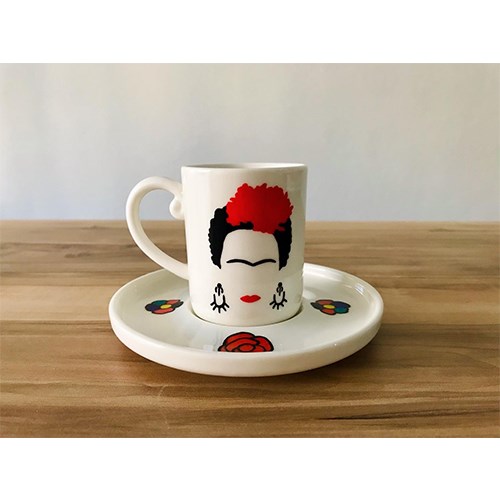 Frida Temalı El Yapımı Porselen Kahve Fincanı  