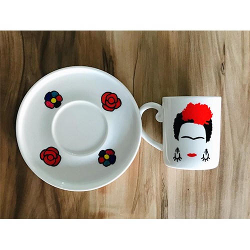 Frida Temalı El Yapımı Porselen Kahve Fincanı  