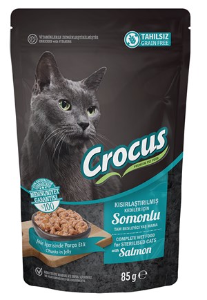 Crocus Tahılsız Kısırlaştırılmış Kedi Somonlupouch Jöleli Yaş Mama 85 G